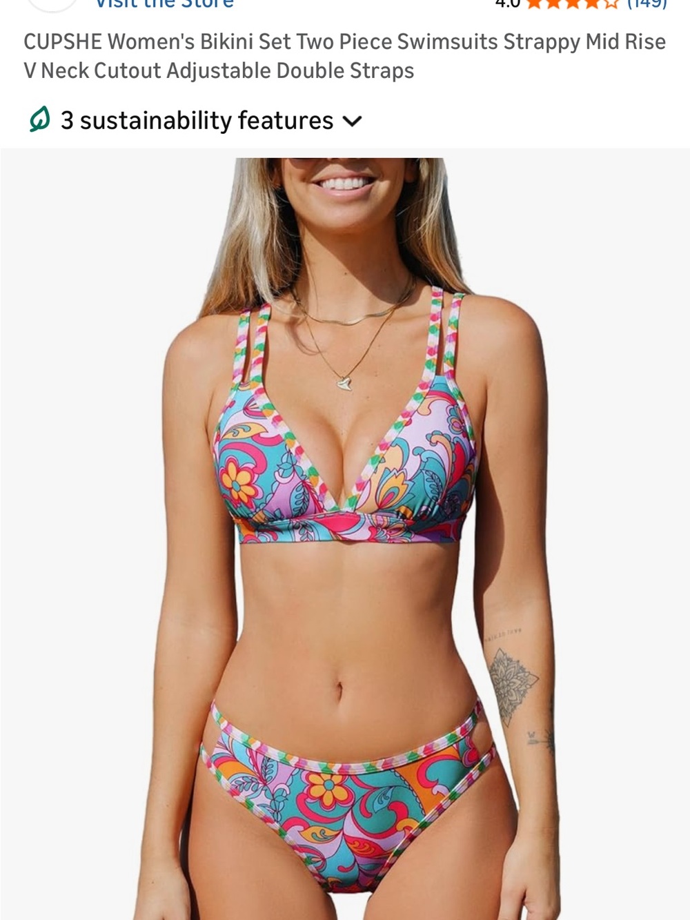 Cupshe Multi-Color Floral Strappy V-Neck Bikini